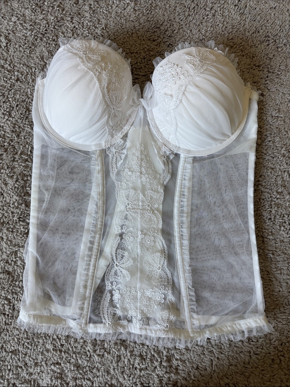 Victoria's Secret White Lace Mesh Corset 34D